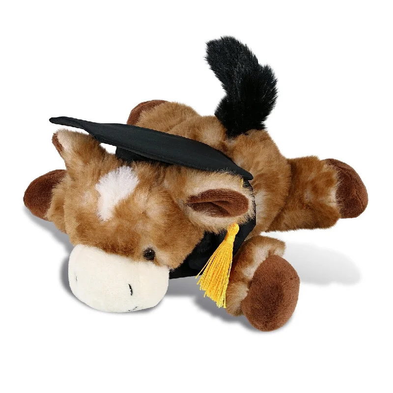 DolliBu Lying Brown Donkey Graduation Plush Toy with Gown and Cap - 9 inches