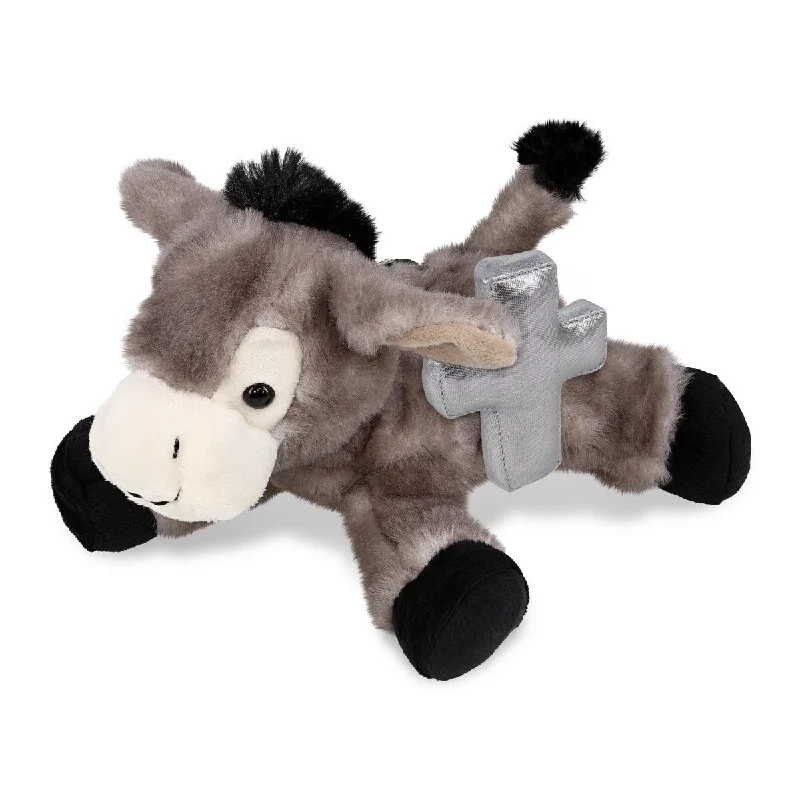 DolliBu Lying Grey Donkey Stuffed Animal with Silver Cross Plush - 9 inches