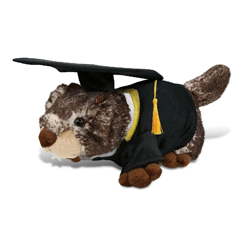 DolliBu Lying Marmot Graduation Plush Toy with Gown and Cap w/ Tassel - 11 inches