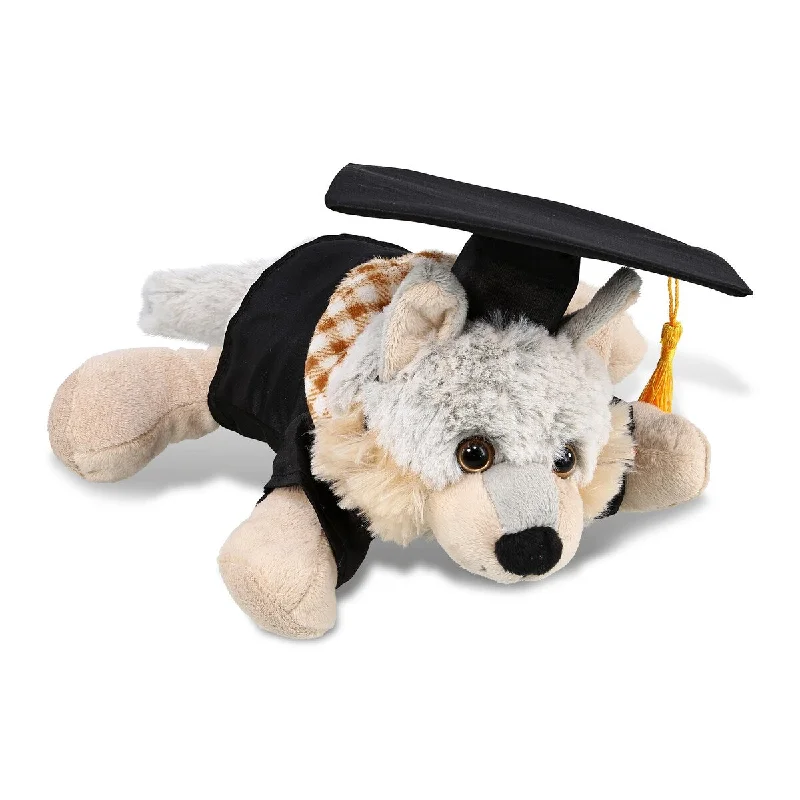 DolliBu Lying Wolf Graduation Plush Toy with Gown and Cap with Tassel - 9 inches