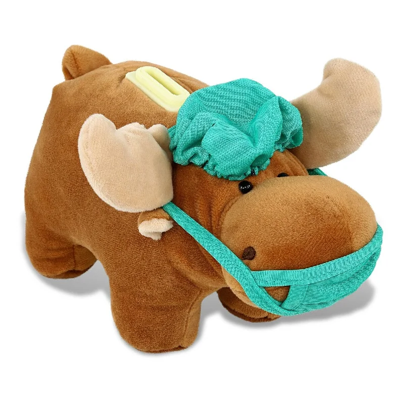 DolliBu Moose Doctor Plush Bank Toy with Scrub Uniform and Cap Outfit - 9 inches