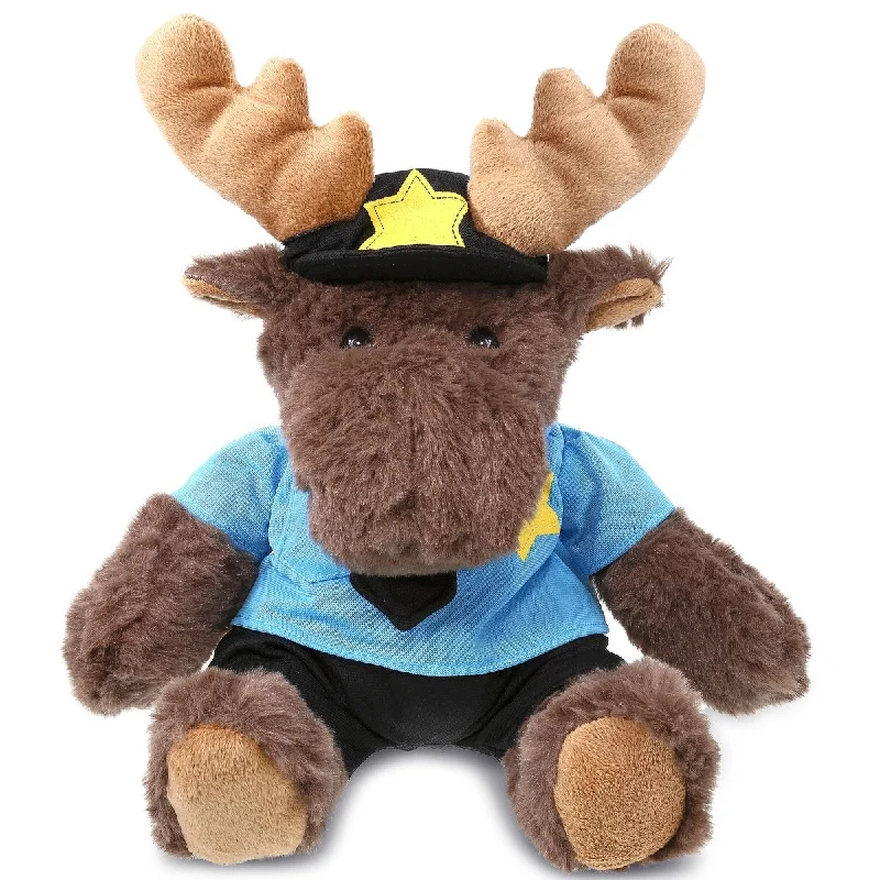 DolliBu Moose Police Officer Plush Toy with Cop Uniform and Cap - 10 inches