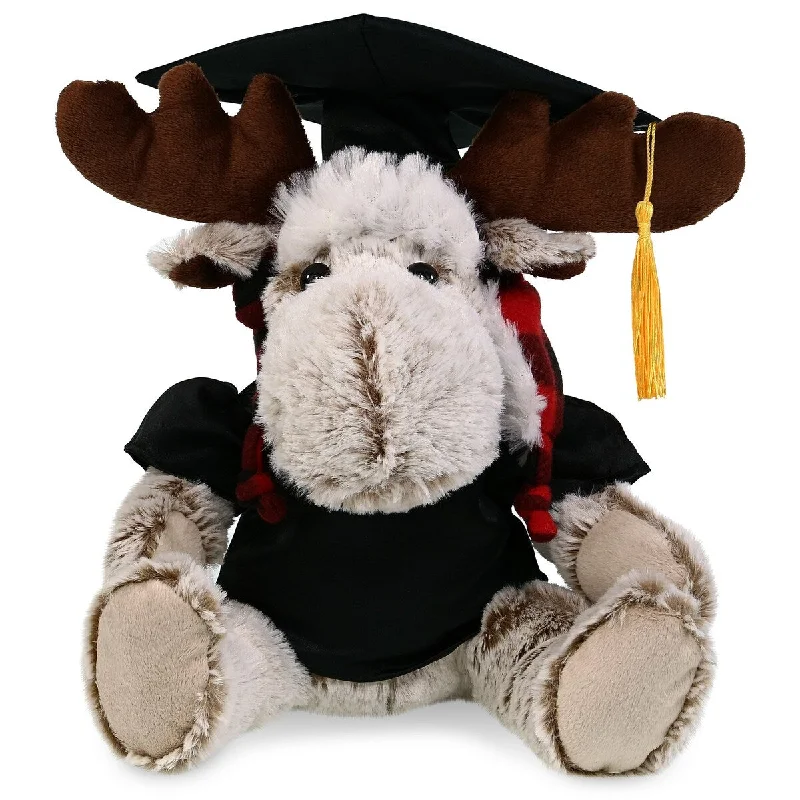 DolliBu Moose with Red Plaid Outfit Graduation Plush with Gown and Cap - 9 inches