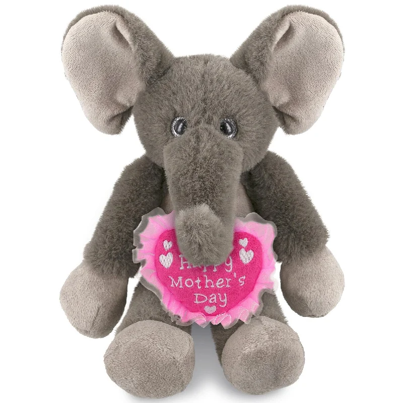 DolliBu Mother’s Day Soft Plush Long Leg Elephant With Pink Heart - 10.5 inches