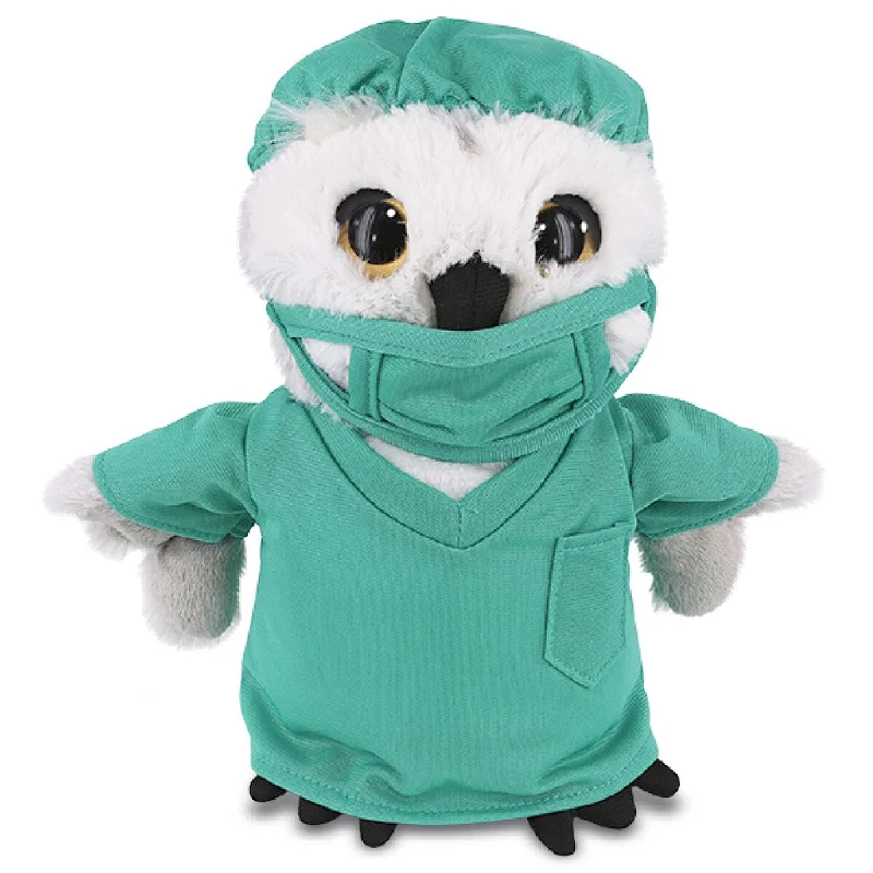 DolliBu Owl Doctor Plush Toy with Cute Scrub Uniform and Cap Outfit - 8.5 inches