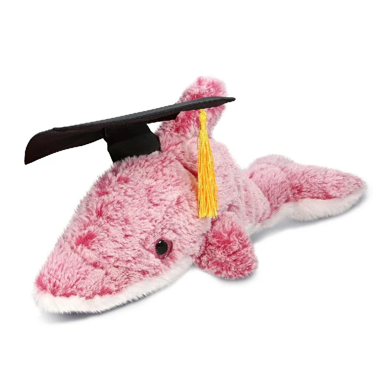 DolliBu Pink Dolphin Graduation Plush Toy with Cap with Tassel - 14 inches