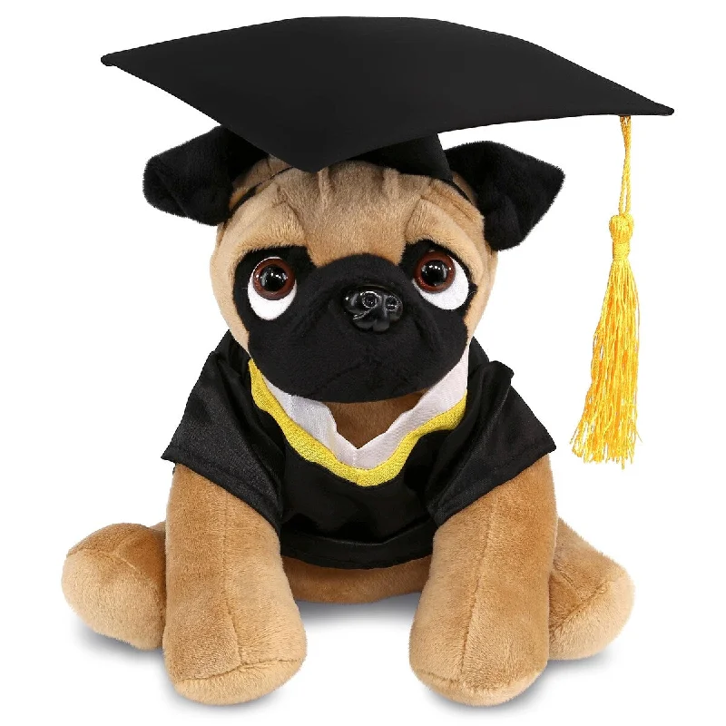 DolliBu Pug Dog Graduation Plush Toy with Gown and Cap with Tassel - 8 inches