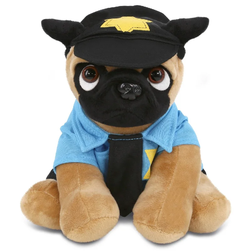 DolliBu Pug Dog Police Officer Plush Toy with Cute Cop Uniform and Cap - 8 inches