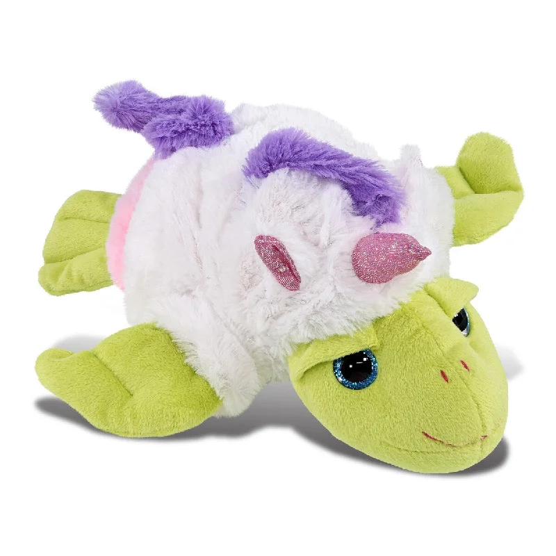 DolliBu Rainbow Green Sea Turtle with Unicorn Plush Stuffed Animal Toy - 10 inches