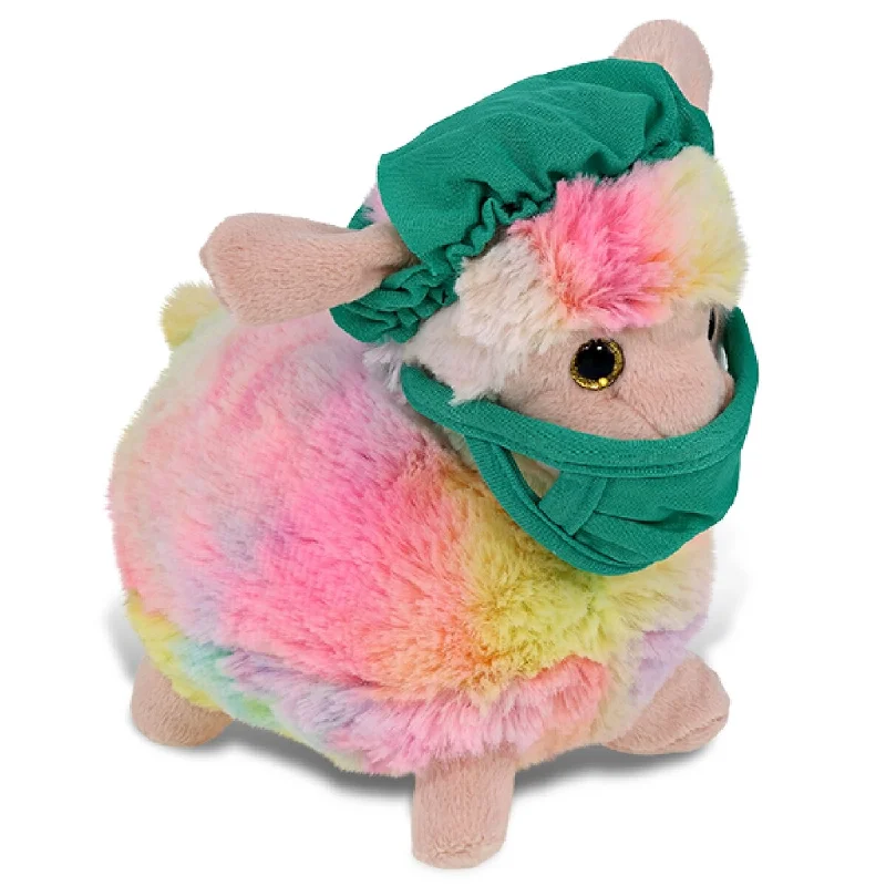 DolliBu Rainbow Sheep Doctor Plush Toy with Scrub Uniform and Cap - 7 inches