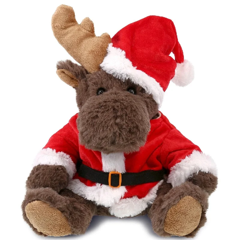 DolliBu Santa Moose with Red Plaid Hoodie Stuffed Animal Plush Toy - 10 inches