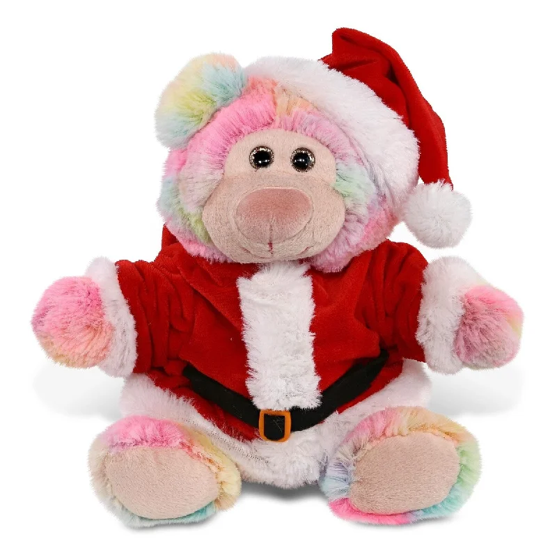 DolliBu Santa Rainbow Bear Stuffed Animal Plush w/ Santa Claus Outfit - 9 inches