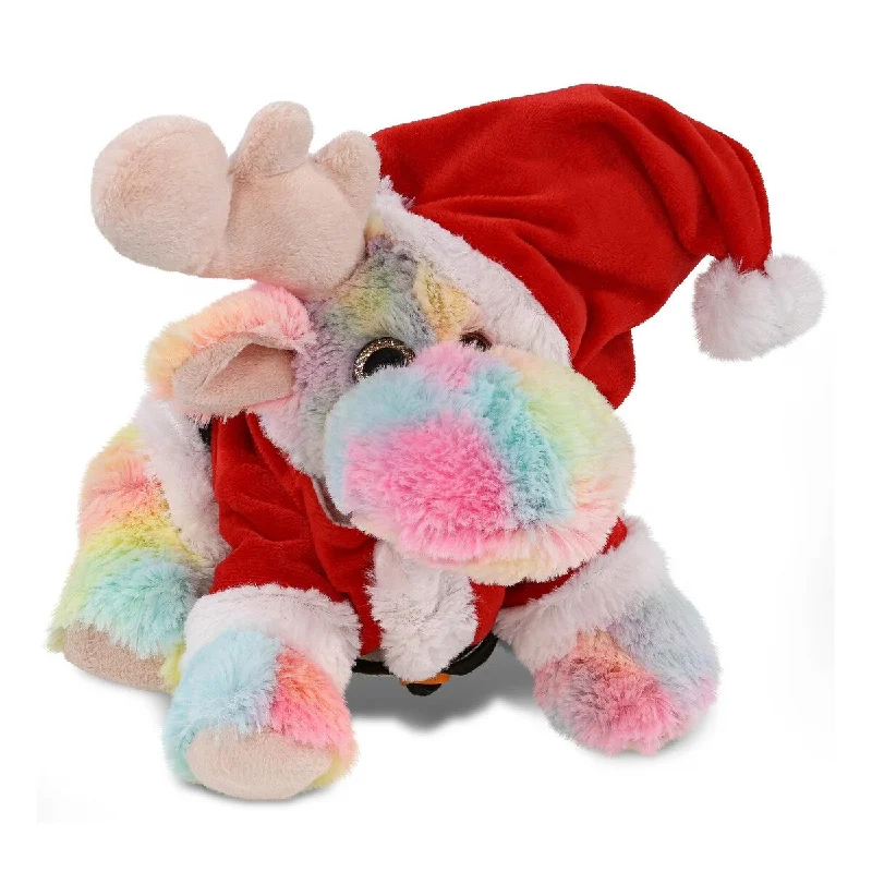 DolliBu Santa Rainbow Floppy Moose Stuffed Animal Plush with Outfit - 9 inches