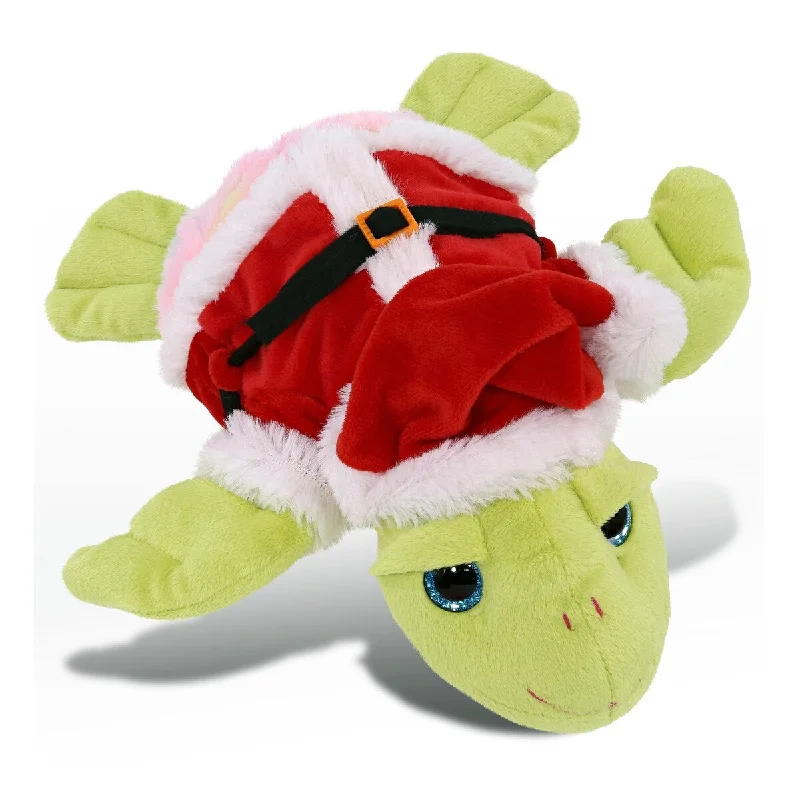 DolliBu Santa Rainbow Green Sea Turtle Stuffed Animal Plush Toy - 10 inches