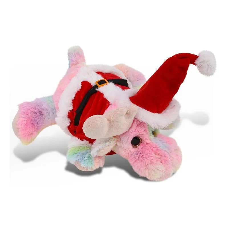 DolliBu Santa Rainbow Lying Moose Stuffed Animal Plush Toy with Outfit - 9.5 inches