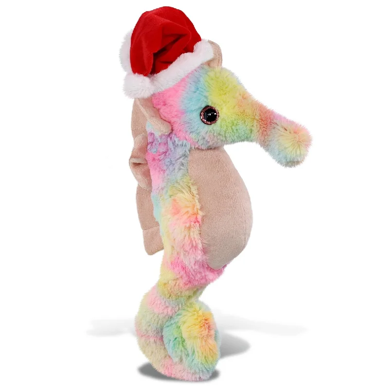 DolliBu Santa Rainbow Seahorse Stuffed Animal Plush Toy with Red Hat - 15 inches