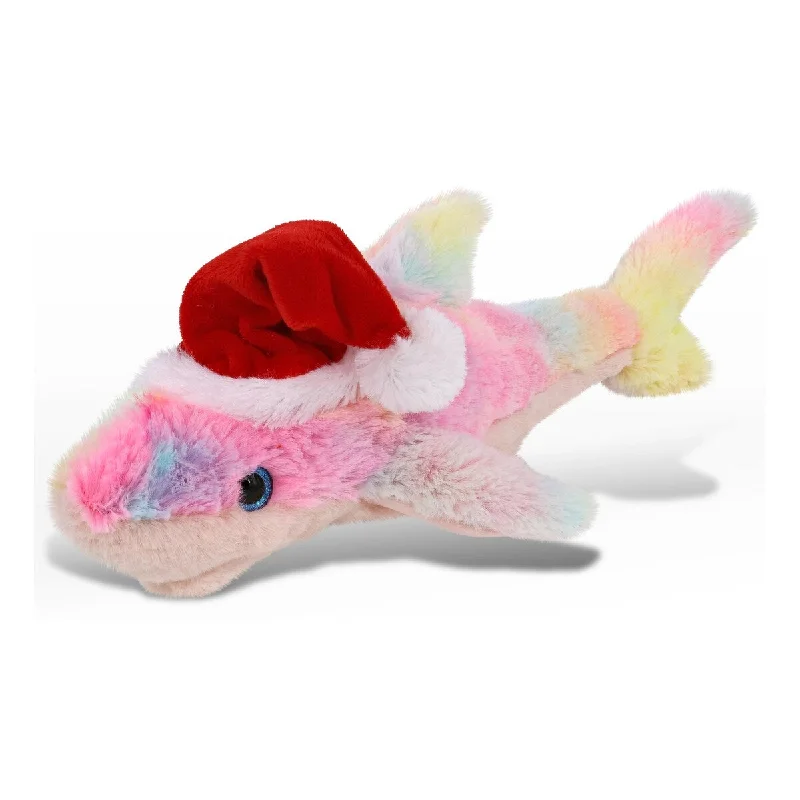 DolliBu Santa Rainbow Shark Stuffed Animal Plush Toy with Red Hat - 14 inches