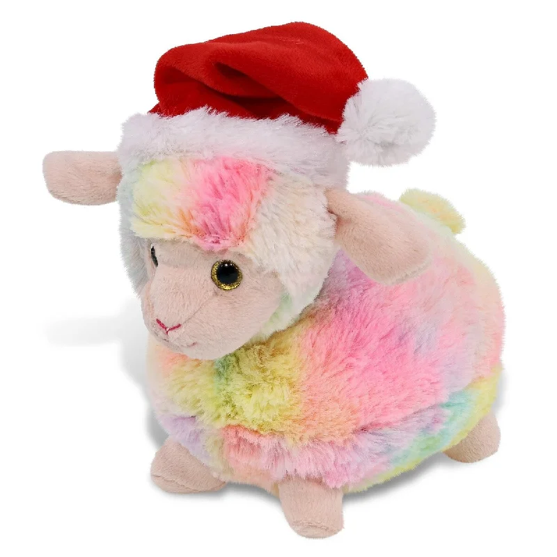 DolliBu Santa Rainbow Sheep Stuffed Animal Plush Toy with Red Hat - 7 inches