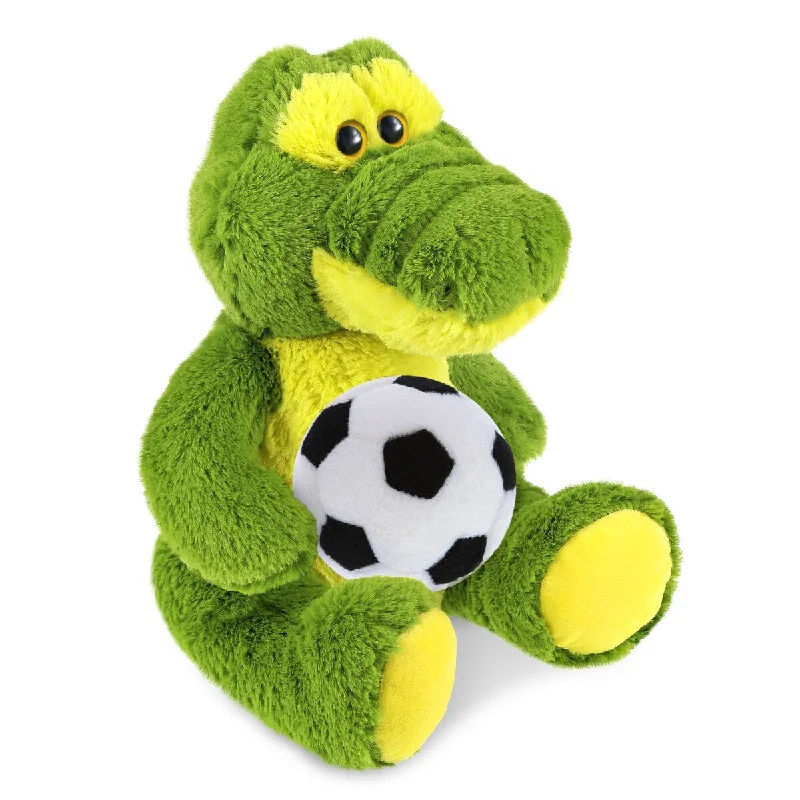 DolliBu Sitting Green Alligator Stuffed Animal with Soccer Ball Plush - 10 inches