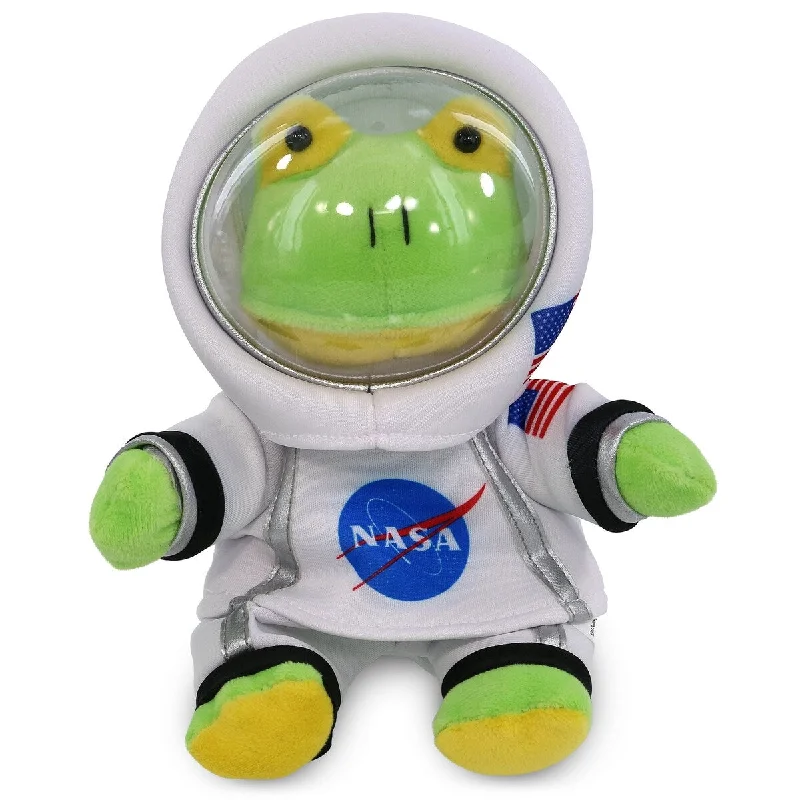 DolliBu Sitting Green Frog Astronaut Plush with Helmet and NASA Suit - 6 inches