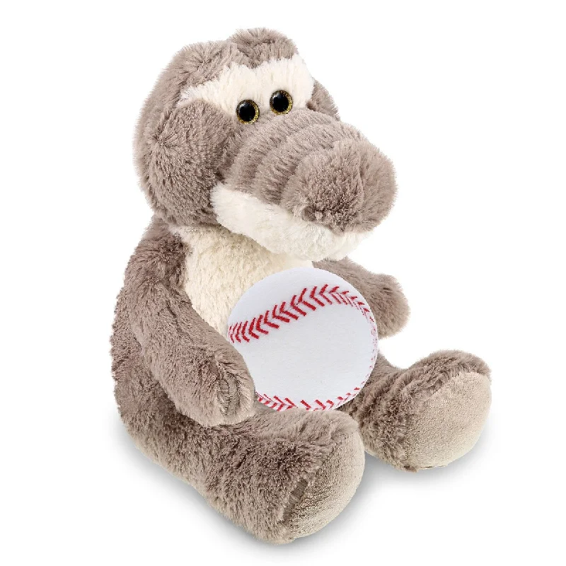 DolliBu Sitting Grey Alligator Stuffed Animal with Baseball Plush - 9 inches