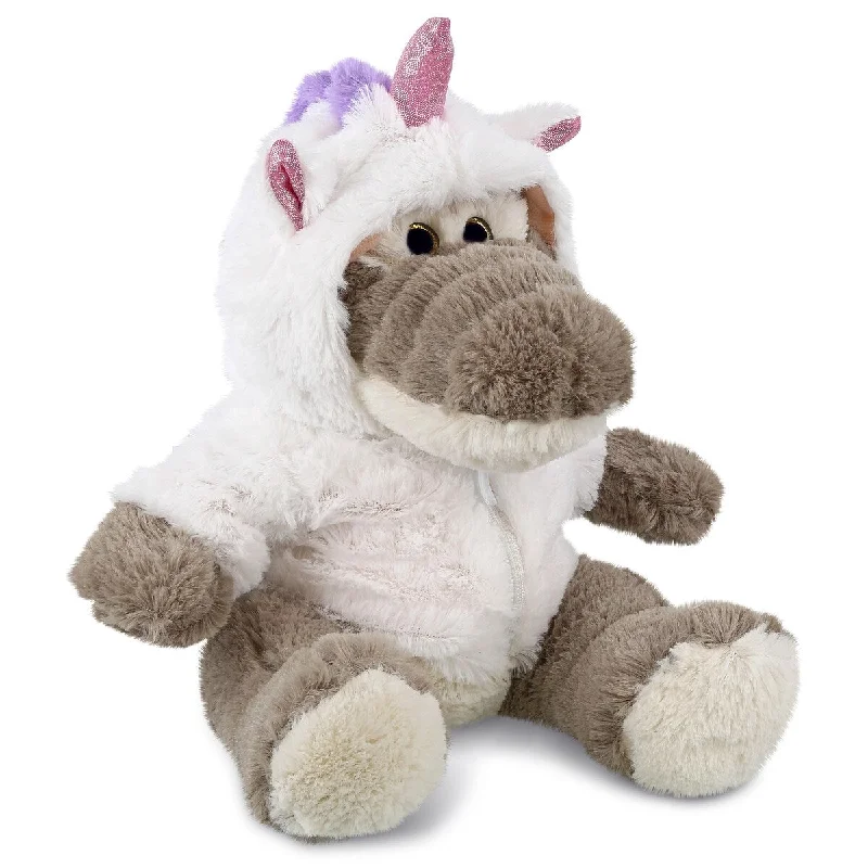 DolliBu Sitting Grey Alligator Unicorn Plush Stuffed Animal Toy - 9 inches