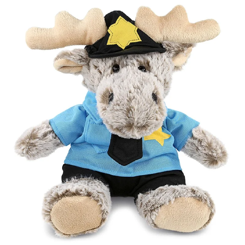 DolliBu Sitting Moose with Brown Hooded Sweater Police Officer Plush - 8 inches