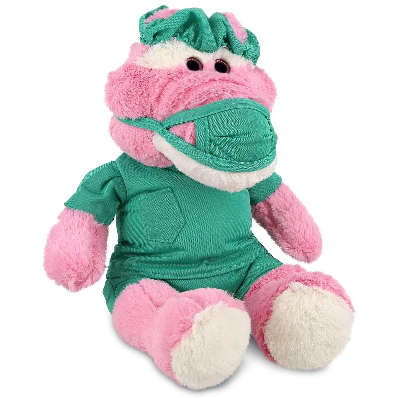 DolliBu Sitting Pink Alligator Doctor Plush with Scrub Uniform & Cap - 10 inches