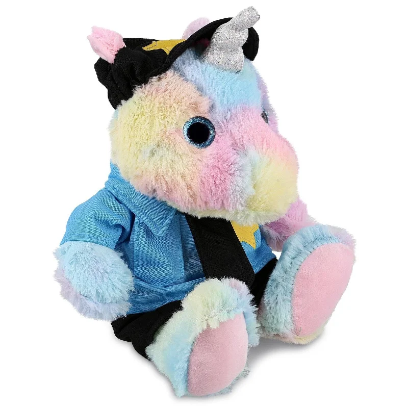 DolliBu Sitting Rainbow Unicorn Police Officer Plush with Cop Uniform - 10 inches