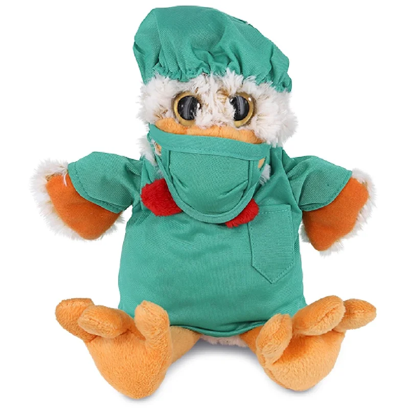 DolliBu Sitting Rooster Doctor Plush with Cute Scrub Uniform and Cap - 9 inches