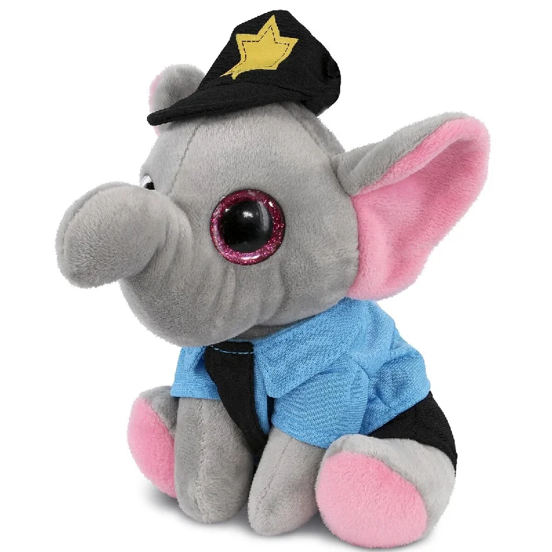 DolliBu Small Elephant Sparkle Eyes Police Officer Plush Toy - 6 inches