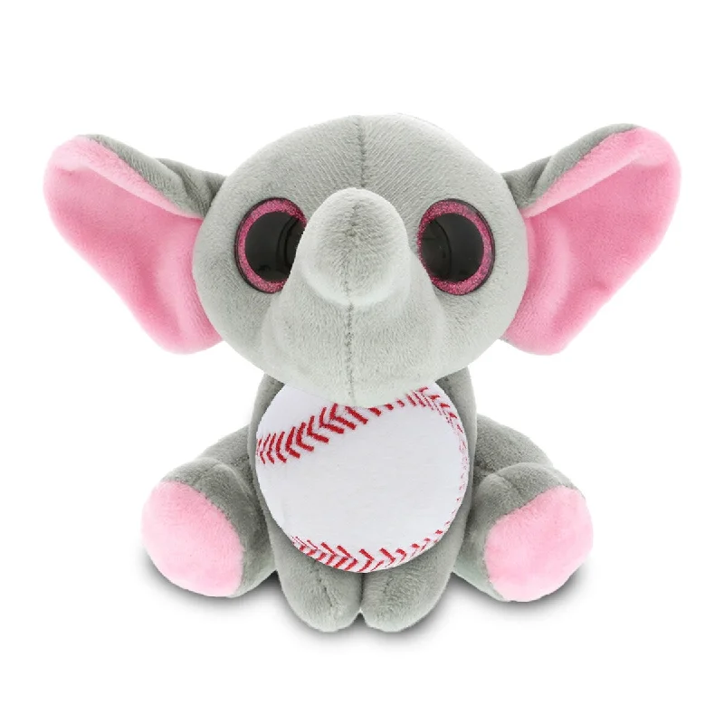 DolliBu Small Elephant Sparkle Eyes Stuffed Animal with Baseball Plush - 6 inches