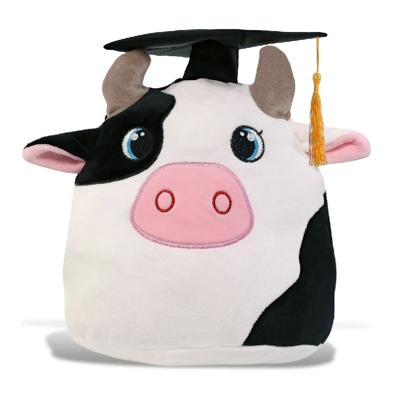 DolliBu Snug-Mooshies Cow Graduation Plush Toy with Graduation Cap - 10 inches