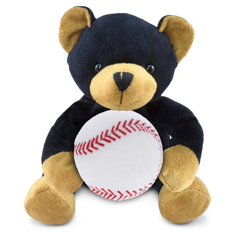 DolliBu Soft Huggable Black Bear Stuffed Animal with Baseball Plush - 6 inches