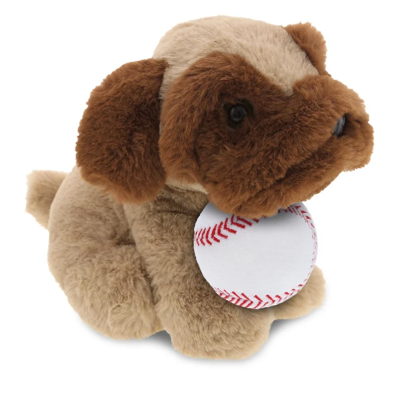 DolliBu Soft Huggable Brown Pug Dog Stuffed Animal with Baseball Plush - 8 inches