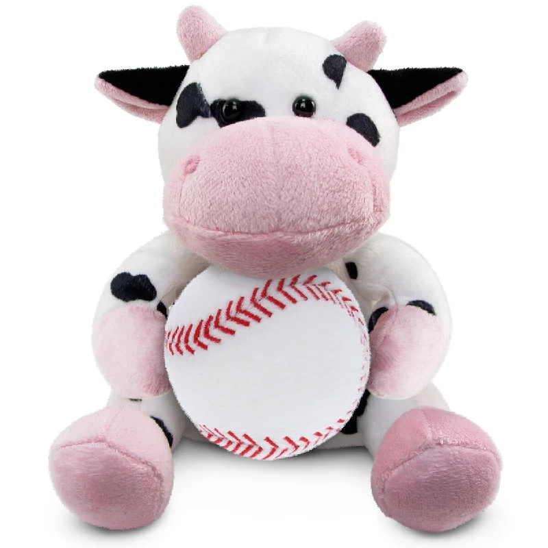 DolliBu Soft Huggable Cow Stuffed Animal with Baseball Plush Toy - 6 inches