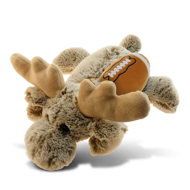 DolliBu Soft Huggable Lying Moose Stuffed Animal with Football Plush - 9.5 inches