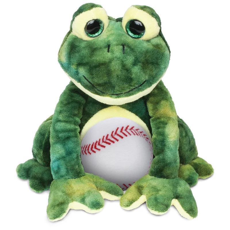 DolliBu Soft Huggable Squat Frog Stuffed Animal with Baseball Plush - 10.5 inches