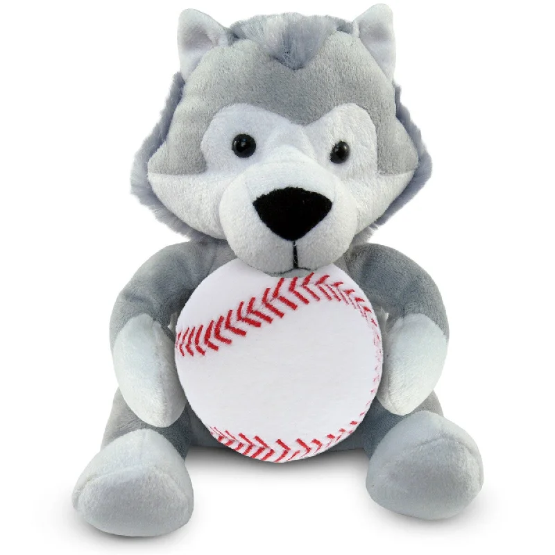 DolliBu Soft Huggable Wolf Stuffed Animal with Baseball Plush Toy - 6 inches