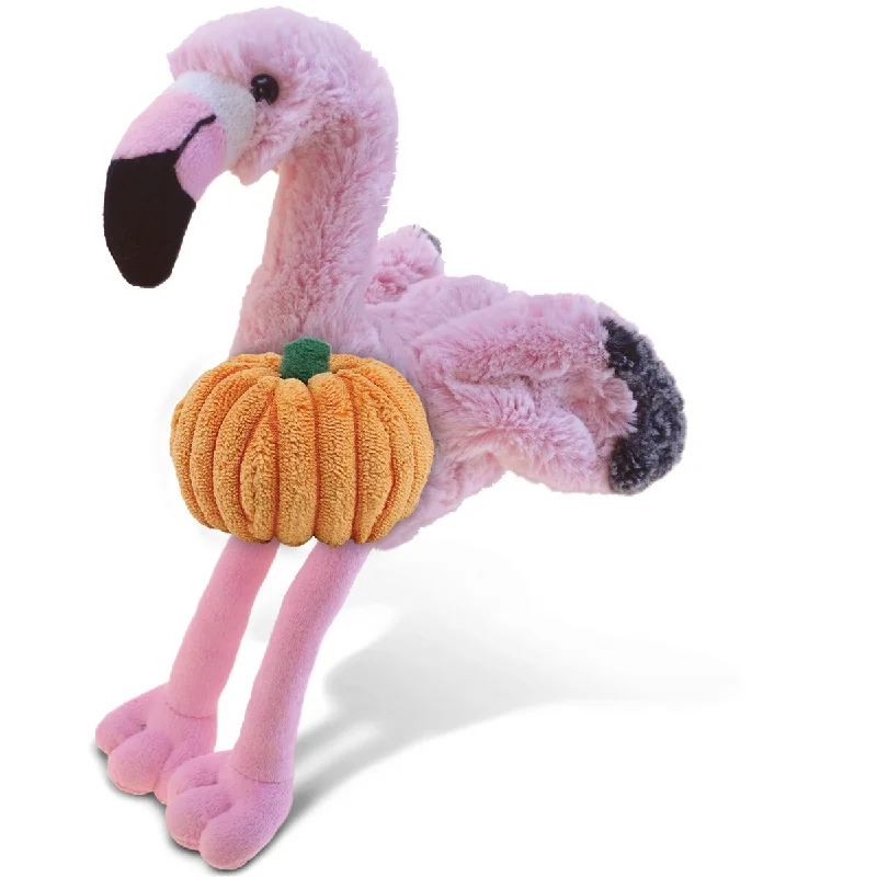 DolliBu Soft Pink Flamingo Stuffed Animal with Pumpkin Plush Decor - 10 inches