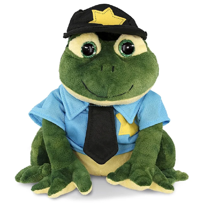 DolliBu Squat Frog Police Officer Plush Toy with Cop Uniform and Cap - 10.5 inches