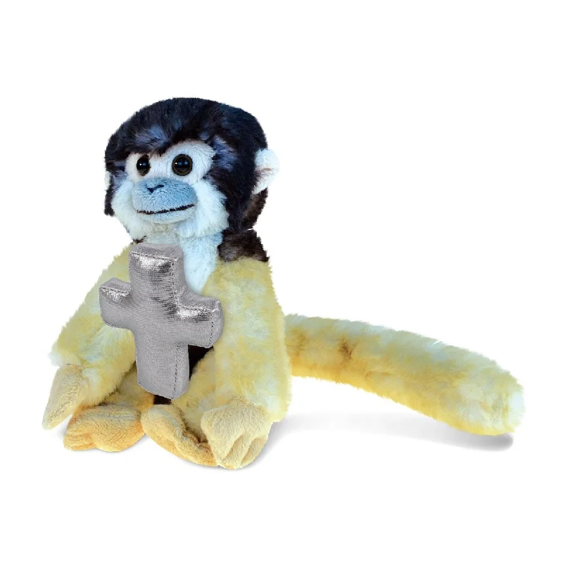 DolliBu Squirrel Monkey Stuffed Animal with Silver Cross Plush - 12.5 inches