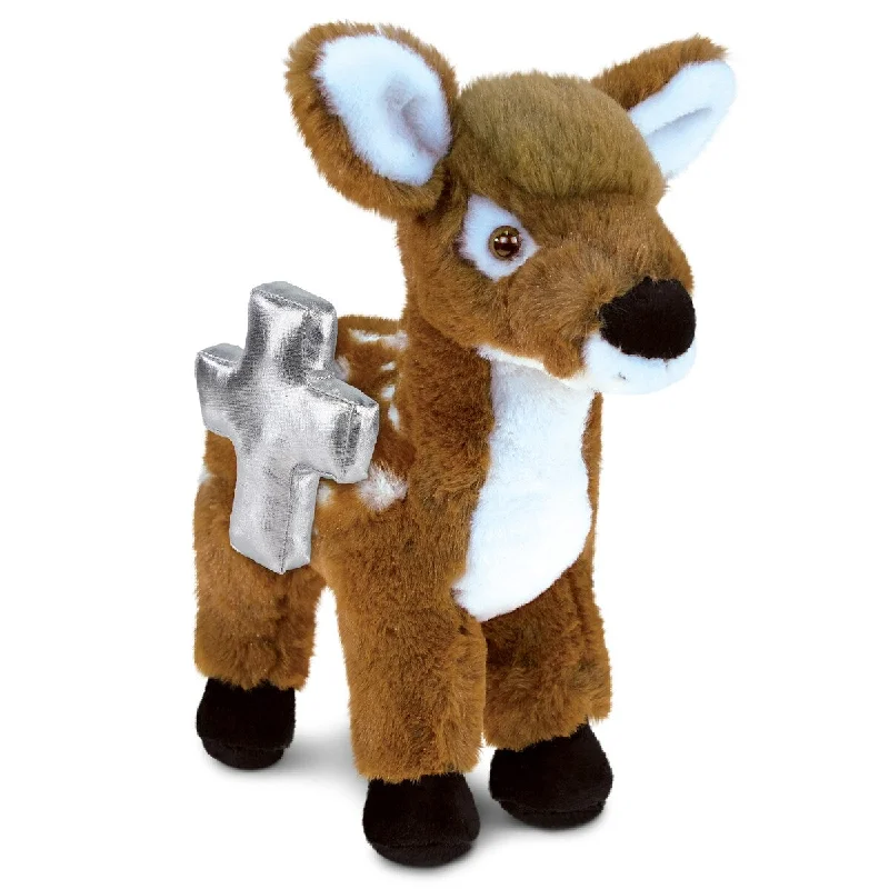 DolliBu Standing Deer Large Stuffed Animal with Silver Cross Plush - 12.5 inches