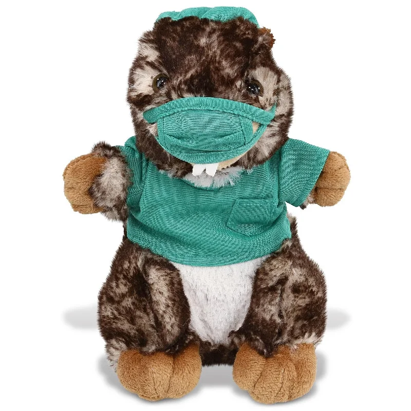 DolliBu Standing Marmot Doctor Plush with Cute Scrub Uniform and Cap - 8.5 inches