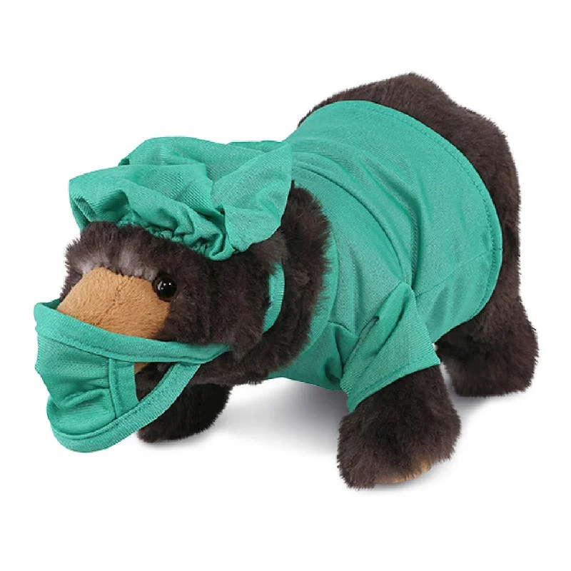 DolliBu Standing Wild Black Bear Doctor Plush w/ Scrub Uniform and Cap - 11 inches