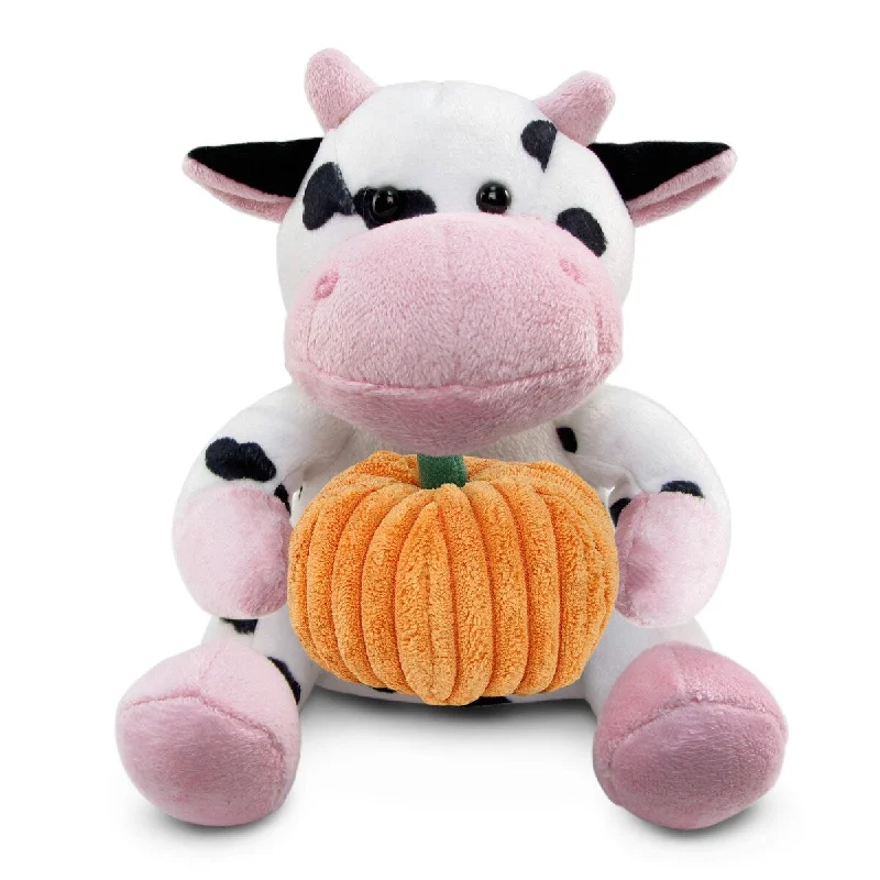 DolliBu Super Soft Cow Stuffed Animal with Pumpkin Decor Plush - 6 inches