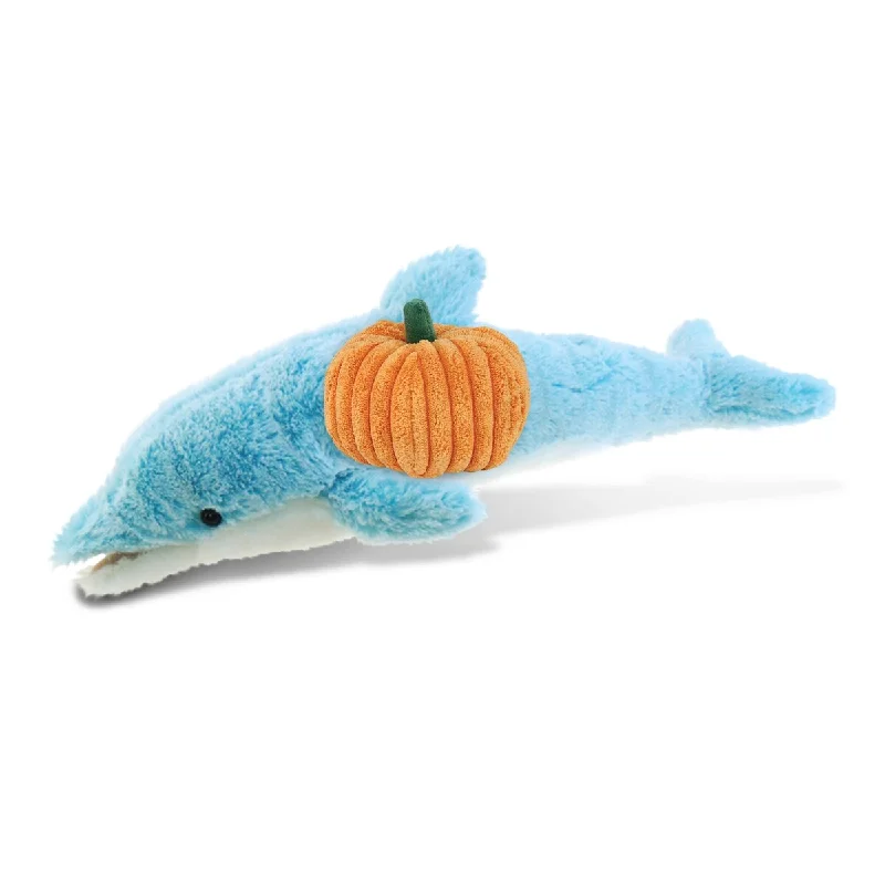 DolliBu Super Soft Dolphin Stuffed Animal with Pumpkin Decor - 14 inches