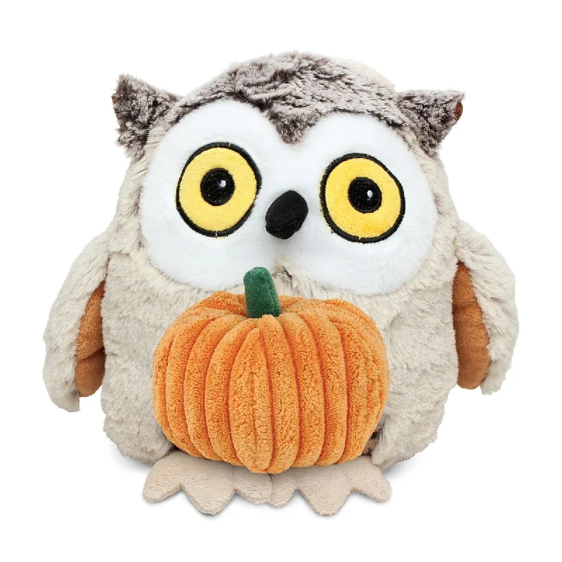 DolliBu Super Soft Fat Brown Owl Stuffed Animal with Pumpkin Decor - 10 inches