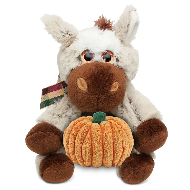 DolliBu Super Soft Floppy Donkey Stuffed Animal with Pumpkin Decor - 7 inches