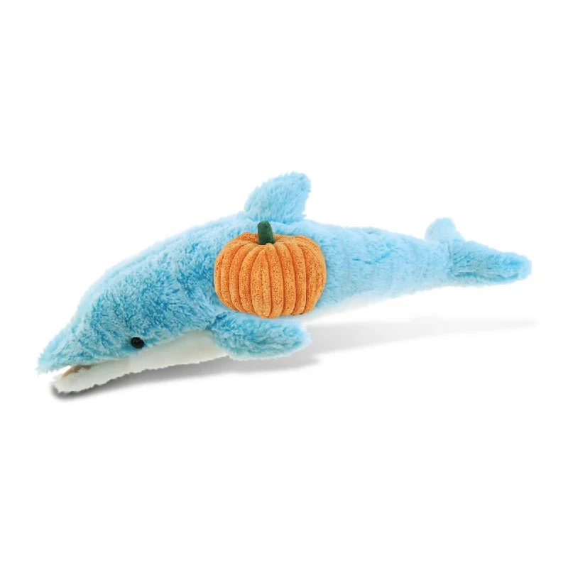 DolliBu Super Soft Large Dolphin Stuffed Animal with Pumpkin Decor - 18 inches